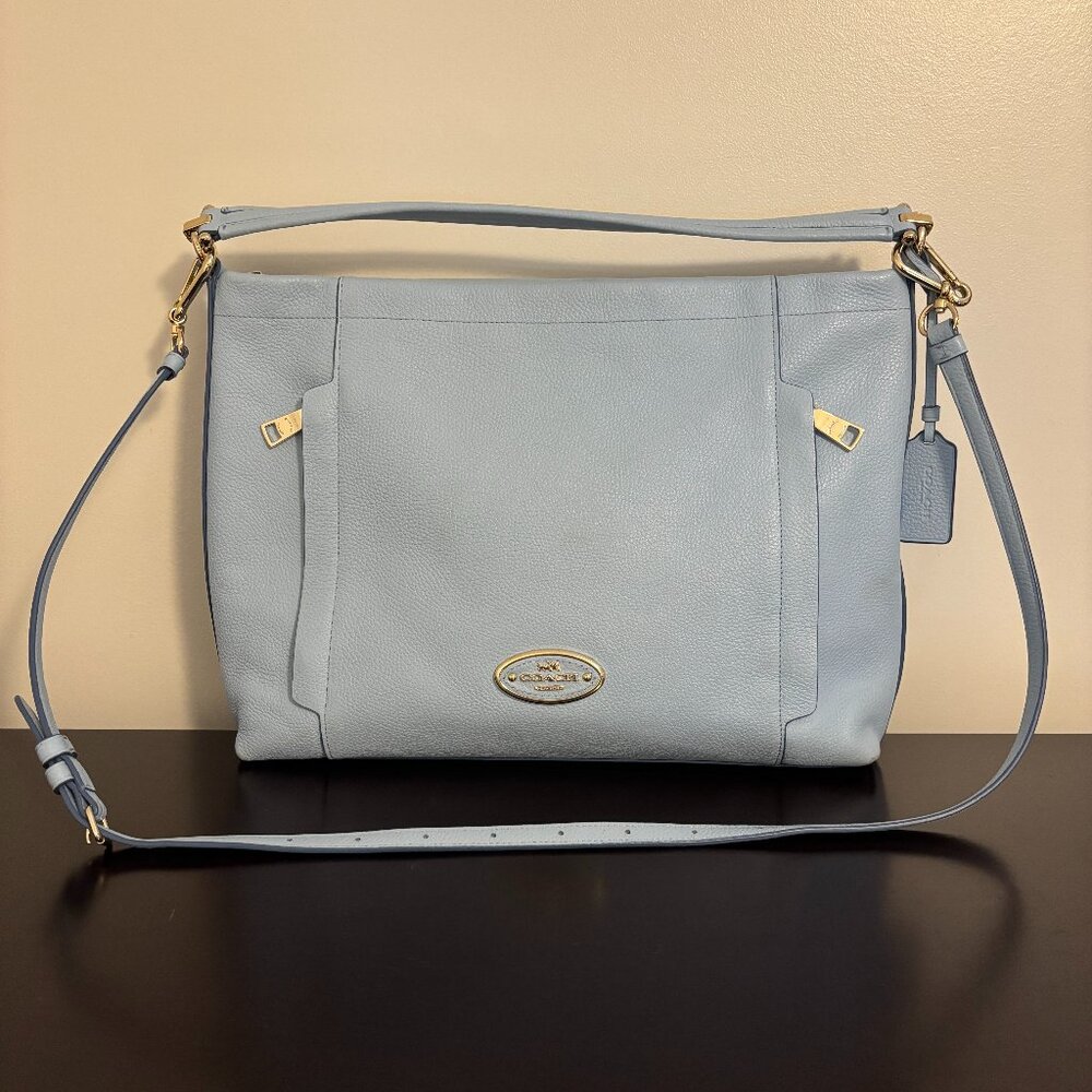 Coach Light Blue Pebbled Leather Large Scout Hobo